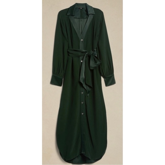 {Banana Republic} Exquisite XS Emerald Green V-Neck Dress 100% Viscose Rayon - Picture 4 of 6